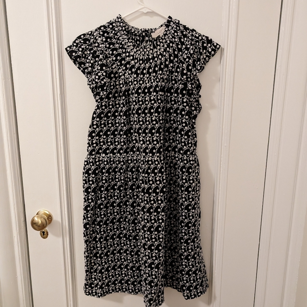 Loft Black and White Dotted Mini Dress SP